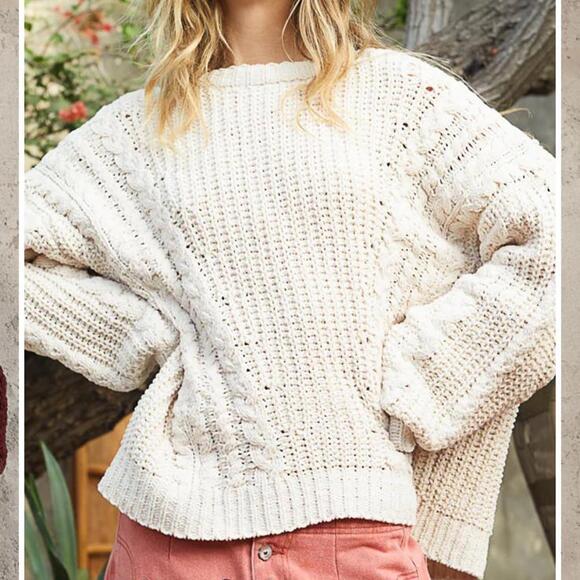 POL Oversized Cable Chunky Knit Chenille Sweater in Almond Women’s size Small - Picture 14 of 14